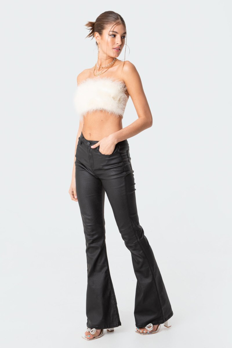 Edikted Trista Faux Fur Strapless Tops Cream | USA PT494769G6