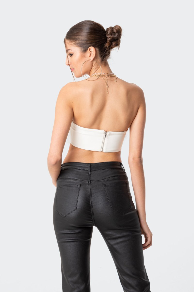 Edikted Trista Faux Fur Strapless Tops Cream | USA PT494769G6