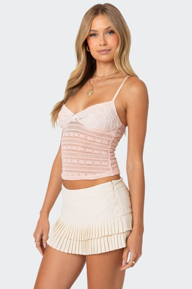 Edikted Tuesday Textured Lace Tank Top Light Pink | USA NM041094C8
