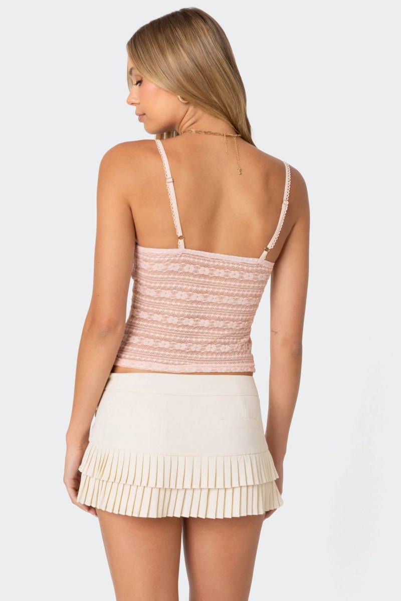 Edikted Tuesday Textured Lace Tank Top Light Pink | USA NM041094C8
