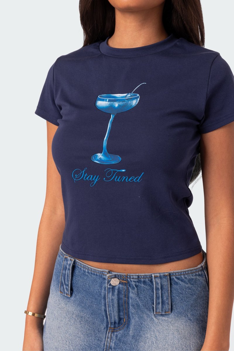 Edikted Tuned In T Shirt Graphic Tops Navy | USA XZ026022J5