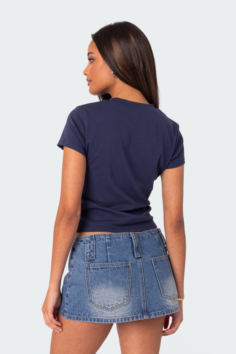 Edikted Tuned In T Shirt Graphic Tops Navy | USA XZ026022J5