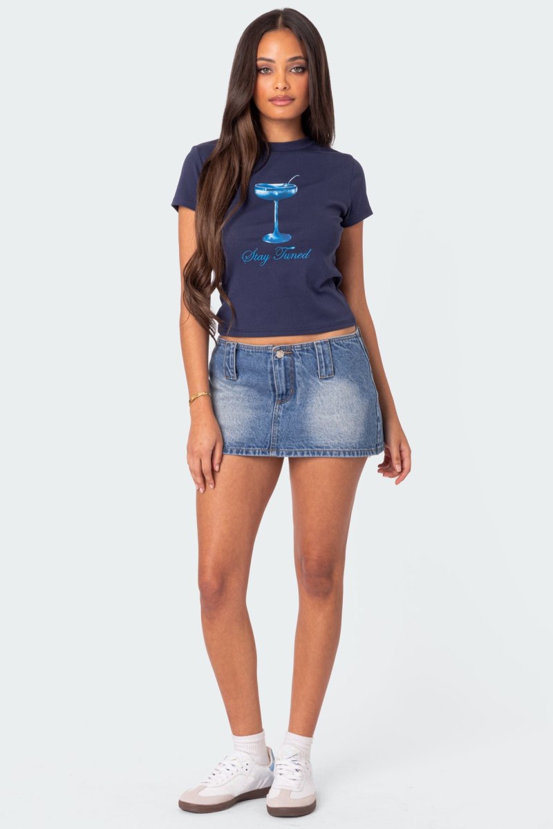 Edikted Tuned In T Shirt Graphic Tops Navy | USA XZ026022J5