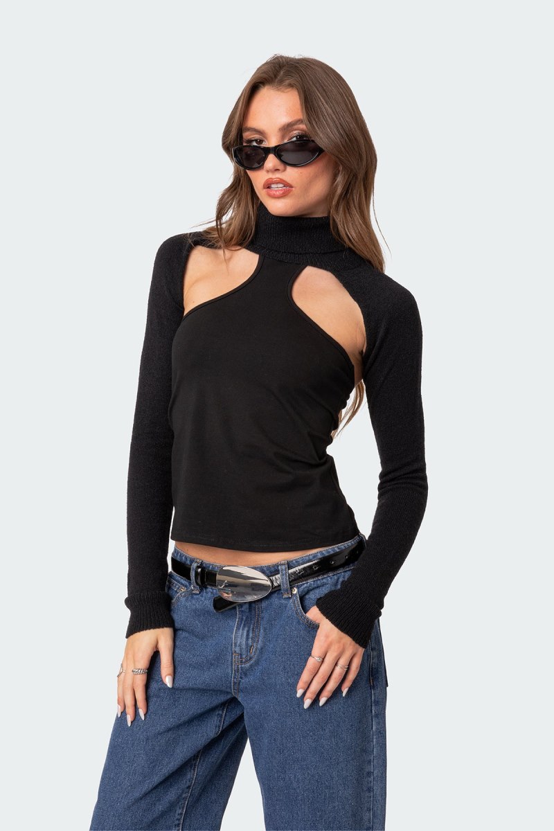 Edikted Turtle Neck Shrug Sweater Knitted Tops Black | USA PZ929422K9