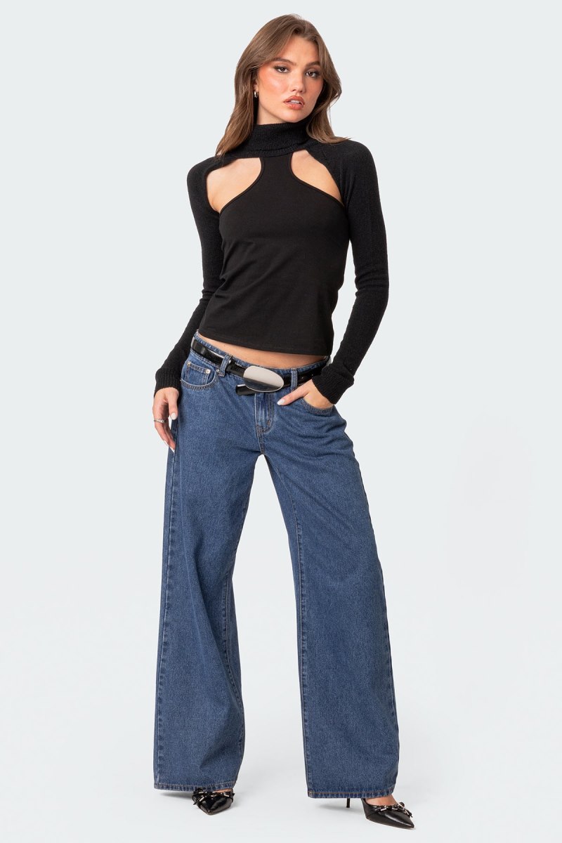 Edikted Turtle Neck Shrug Sweater Knitted Tops Black | USA PZ929422K9
