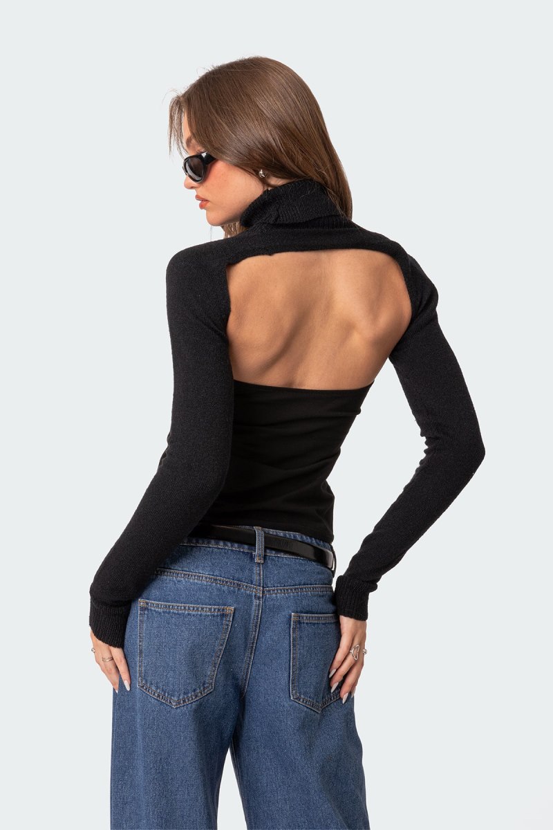 Edikted Turtle Neck Shrug Sweater Long Sleeve Tops Black | USA ZQ771097V8