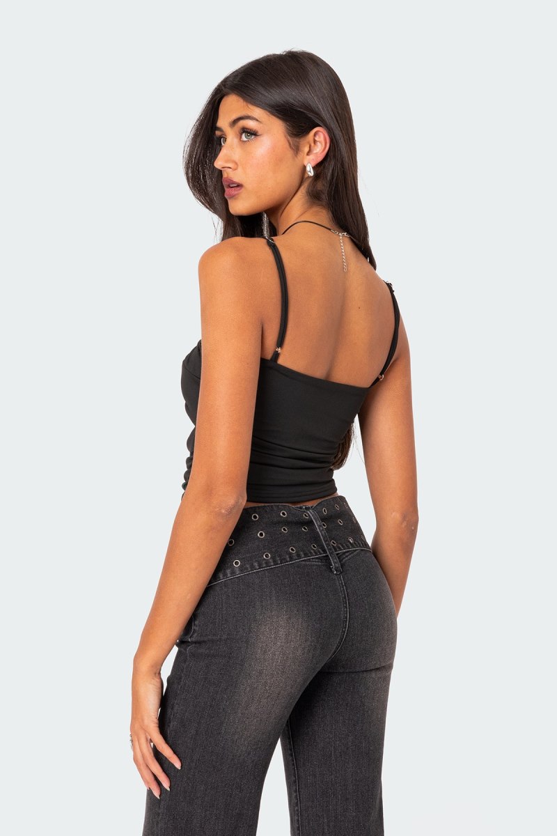 Edikted Twist Front Gathered Cut Out Tank Top Black | USA MB332053J2