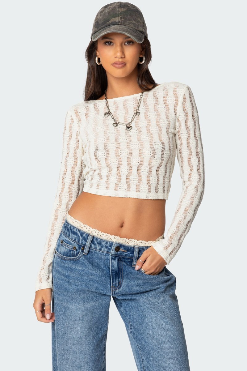 Edikted Twisted Back Textured Knit Long Sleeve Tops Beige | USA PI284618Q6