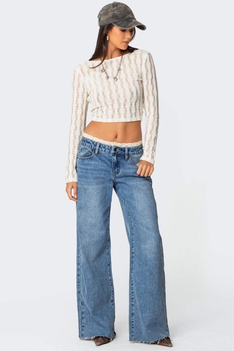 Edikted Twisted Back Textured Knit Long Sleeve Tops Beige | USA PI284618Q6