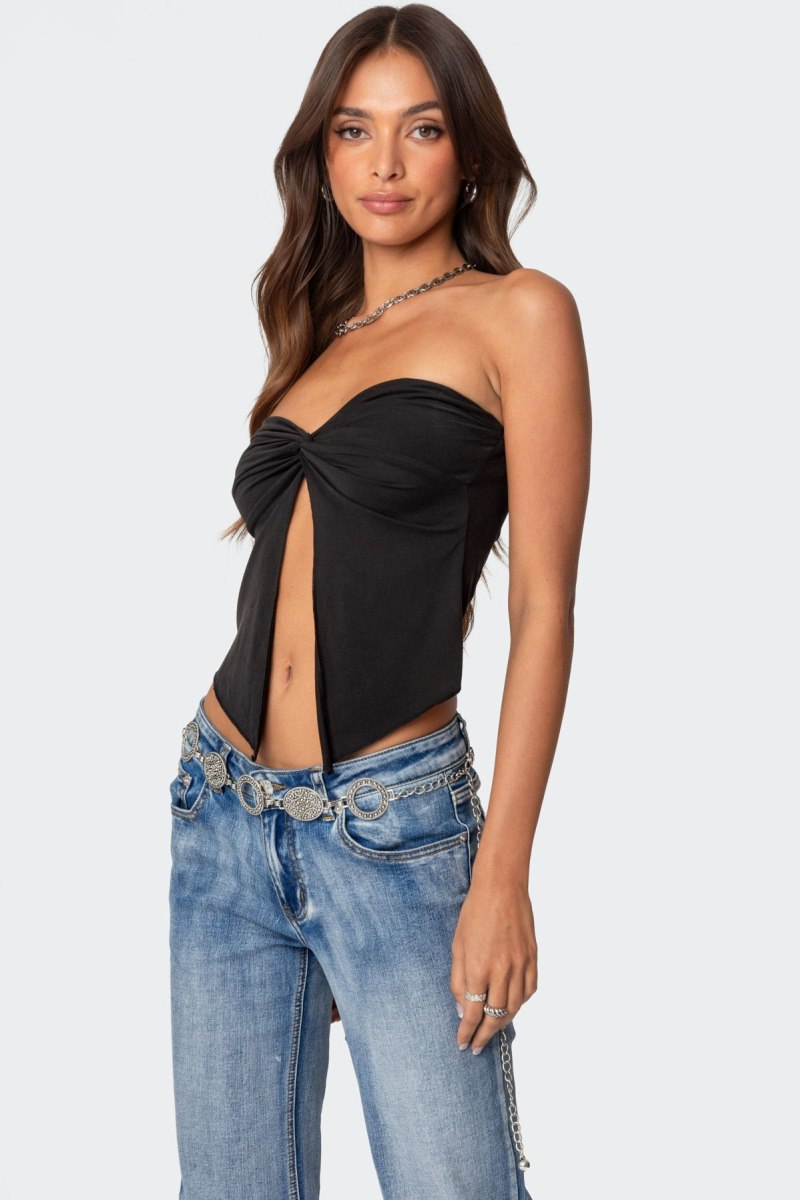 Edikted Twisted Split Front Tube Strapless Tops Black | USA TD222772E6