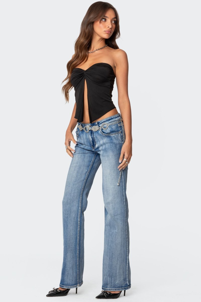 Edikted Twisted Split Front Tube Strapless Tops Black | USA TD222772E6