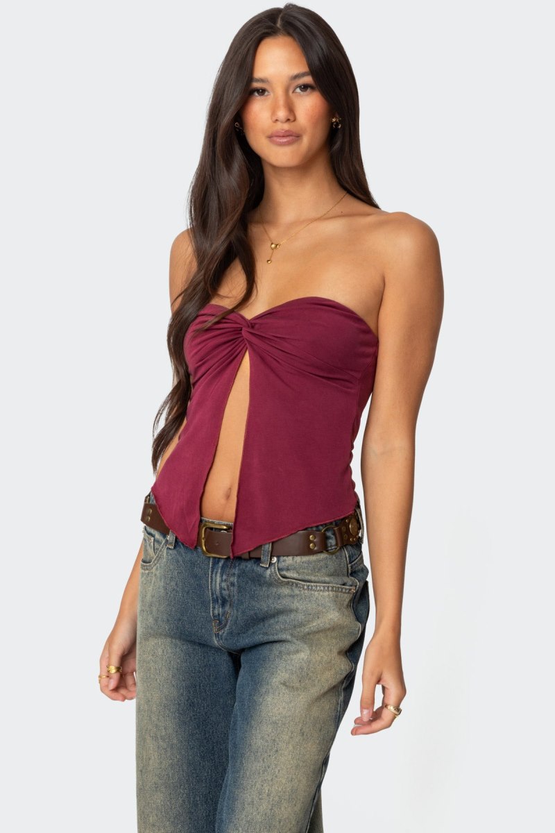 Edikted Twisted Split Front Tube Strapless Tops Black | USA ZY018421S1