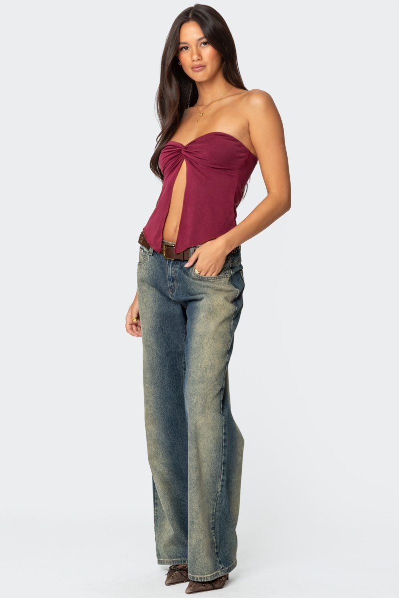 Edikted Twisted Split Front Tube Strapless Tops Black | USA ZY018421S1