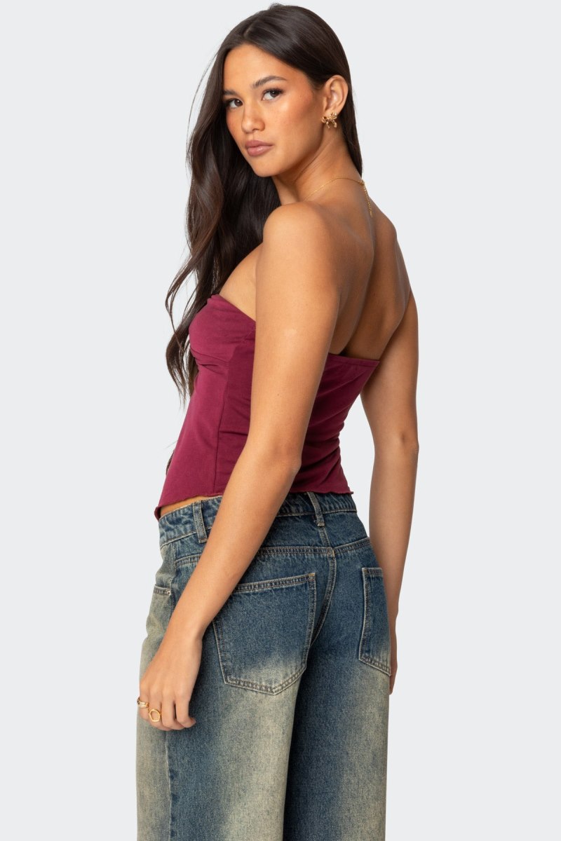 Edikted Twisted Split Front Tube Strapless Tops Black | USA ZY018421S1