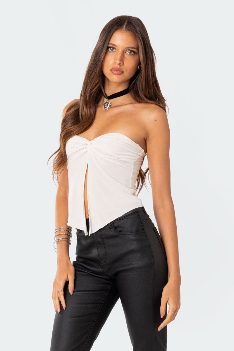 Edikted Twisted Split Front Tube Strapless Tops Black | USA ZX760506C4