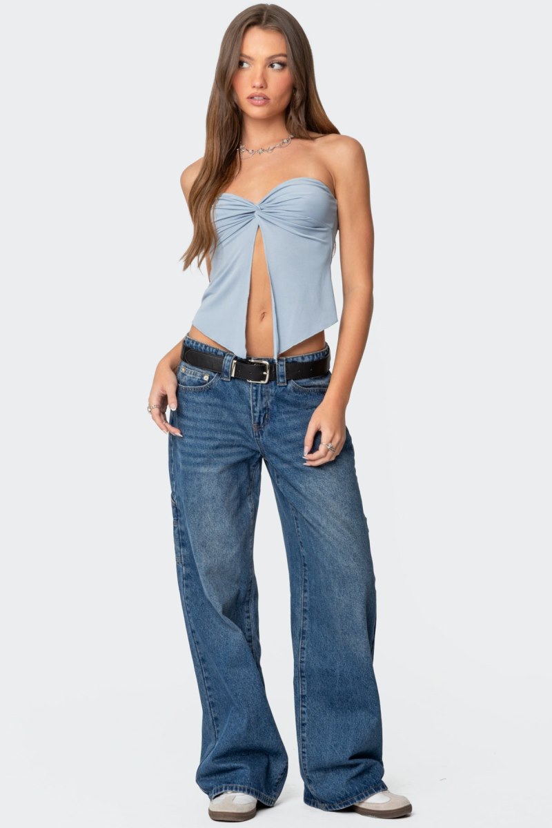 Edikted Twisted Split Front Tube Strapless Tops Black | USA YR826162M2