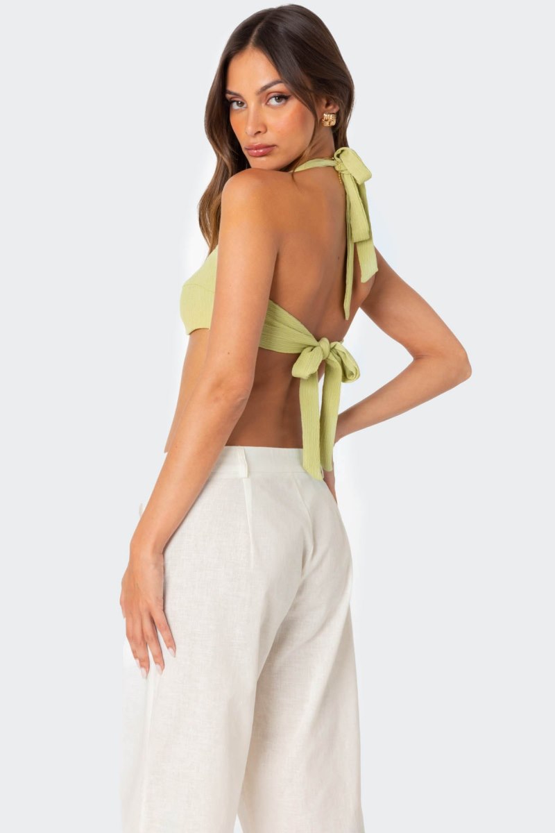 Edikted Twisty Textured Bra Crop Tops Green | USA NW499489C0