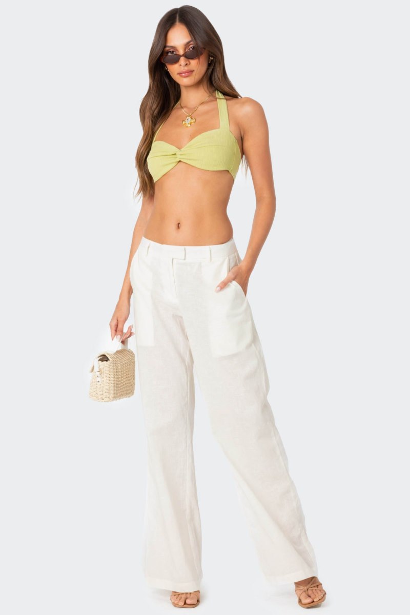 Edikted Twisty Textured Bra Crop Tops Green | USA NW499489C0