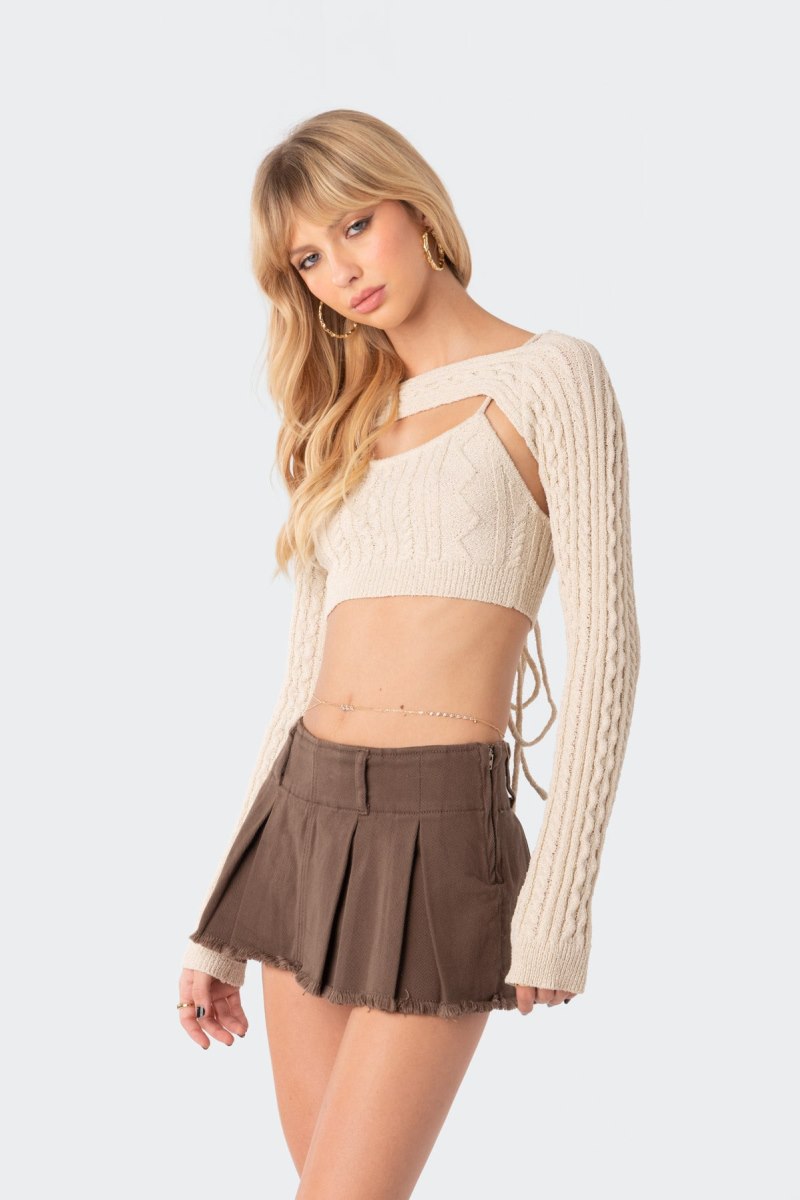 Edikted Two-Piece Cable Knit Crop Tops Beige | USA WU943914K8