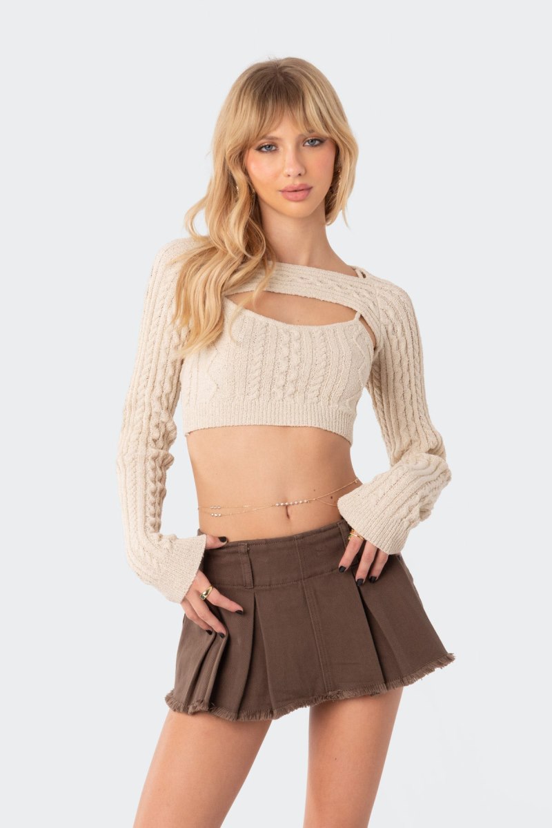 Edikted Two-Piece Cable Knitted Tops Beige | USA BK099149N5