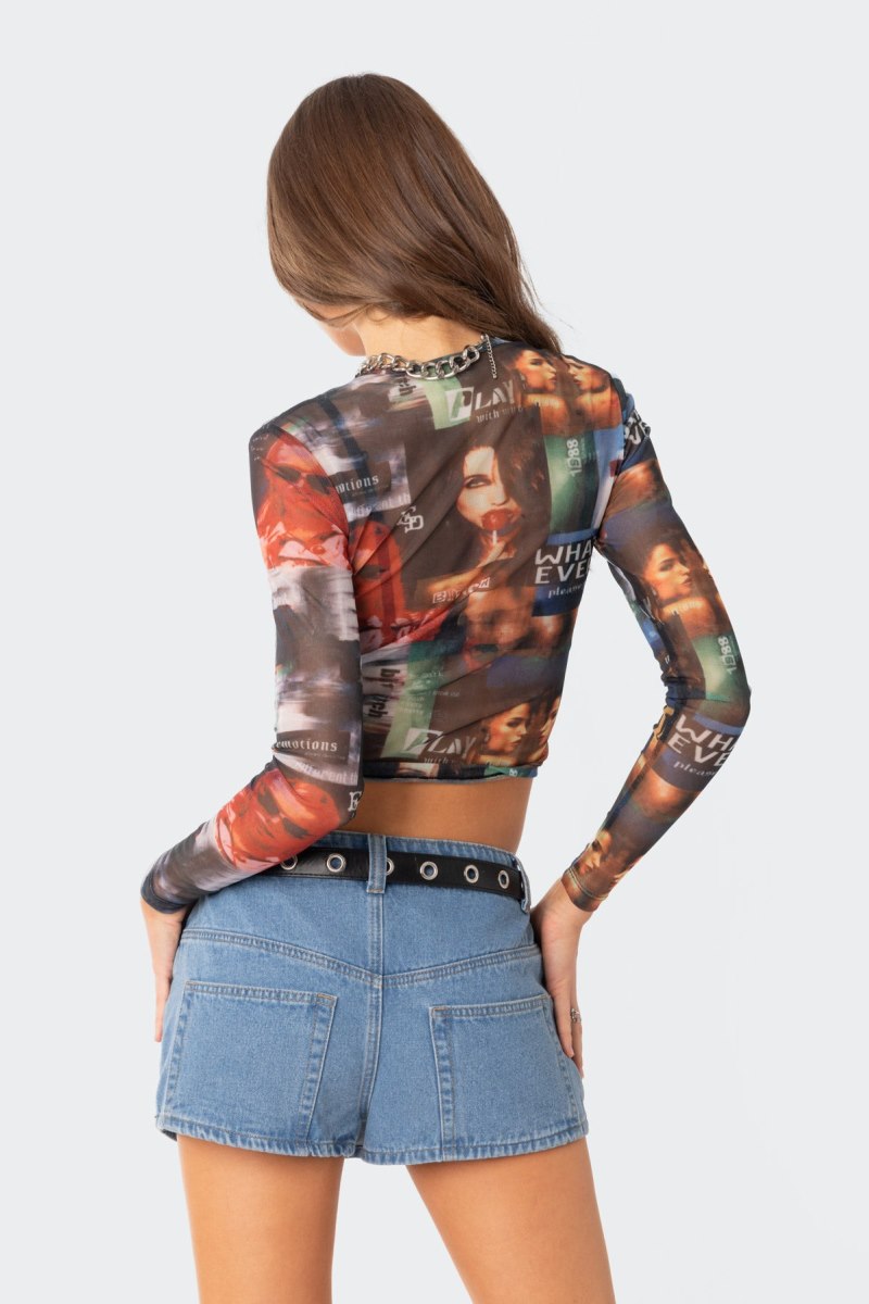 Edikted Two Faced Mesh Graphic Tops Mix | USA VP258585U9