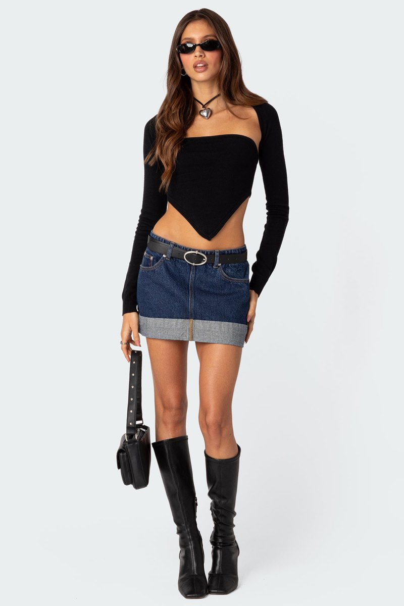 Edikted Two Piece Knit Triangle Shrug Long Sleeve Tops Black | USA PP439743L6