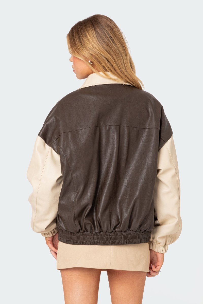 Edikted Two Tone Faux Leather Bomber Jackets Brown | USA EF166616H0
