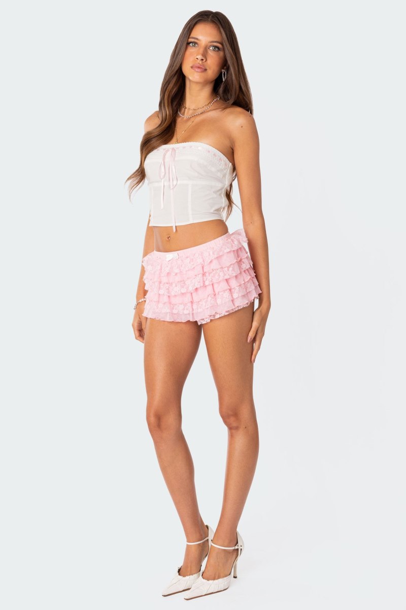 Edikted Unicorn Layered Ruffle Shorts Black | USA IT935513Q9