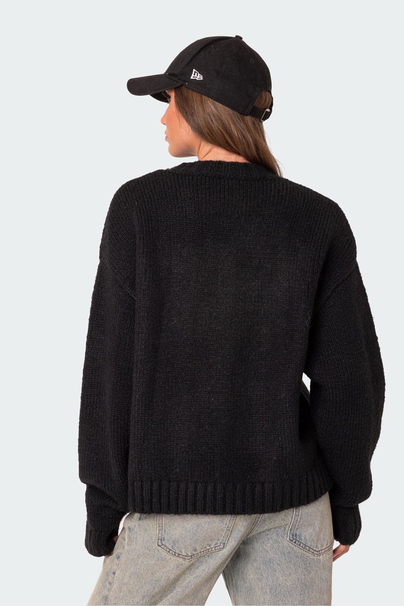 Edikted Usa Oversized Chunky Knit Sweater Black | USA ZC333833J4