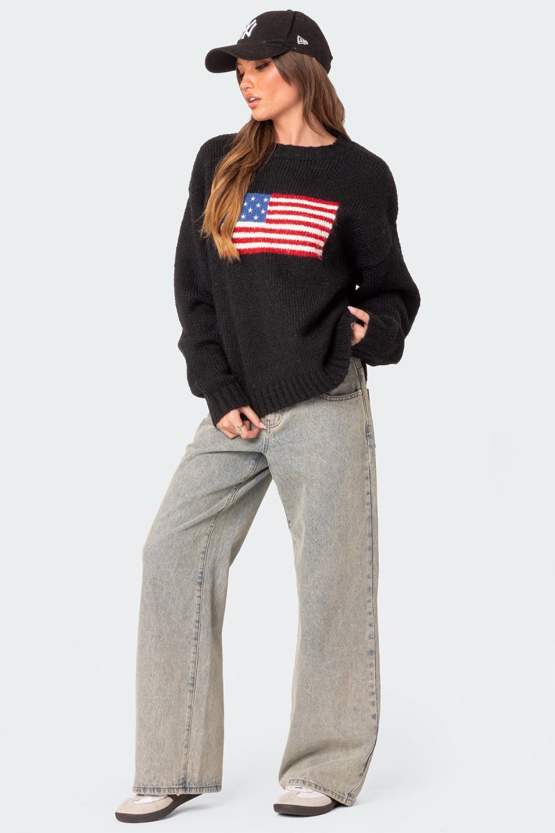 Edikted Usa Oversized Chunky Knit Sweater Black | USA ZC333833J4