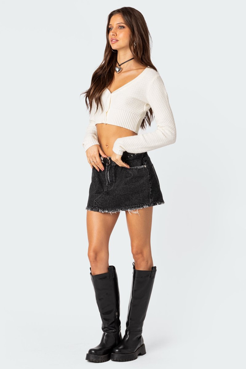 Edikted V Neck Cropped Cardigan Cream | USA ZL774577Q7