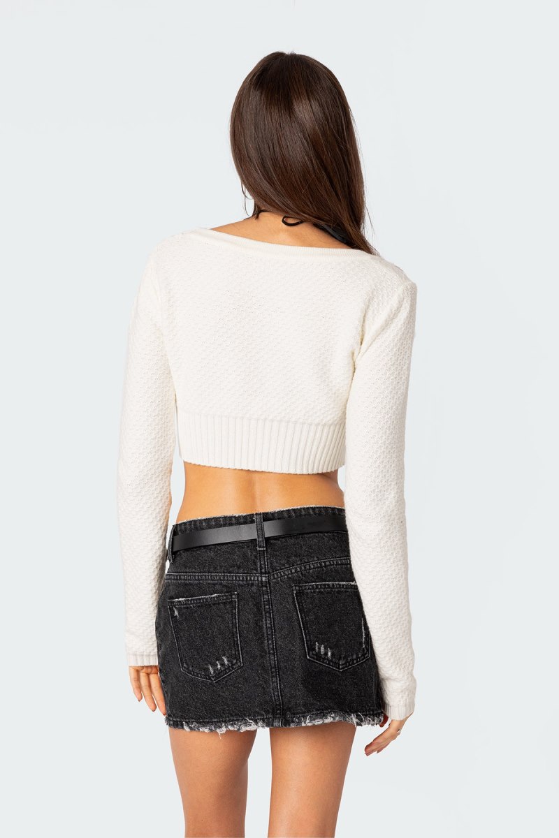 Edikted V Neck Cropped Cardigan Crop Tops Cream | USA KR560356G4