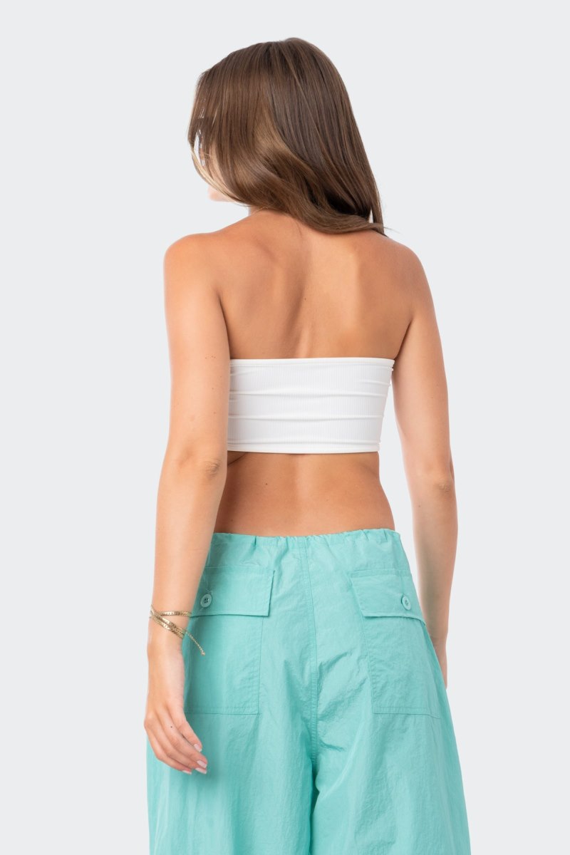 Edikted V Strapless Crop Tops White | USA AZ522092Y7