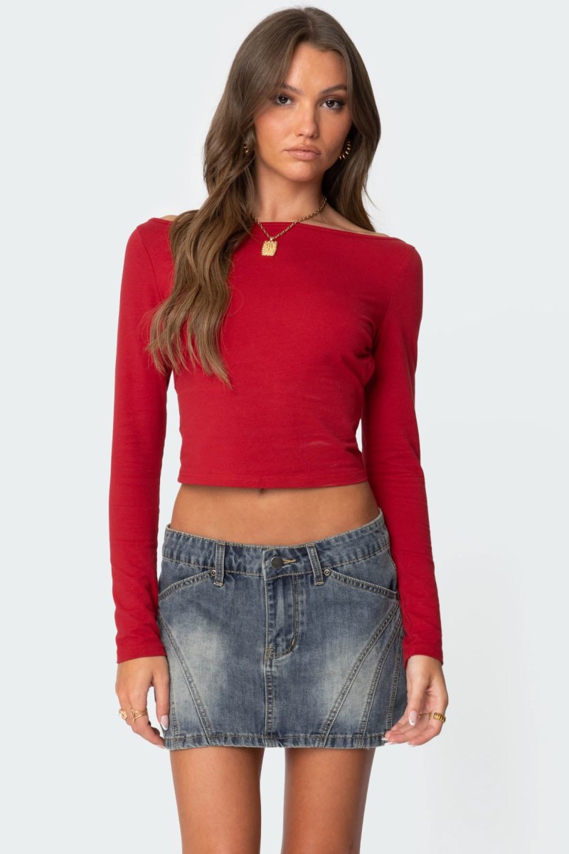 Edikted Valentine Open Back Long Sleeve Tops Red | USA LV155265Z8