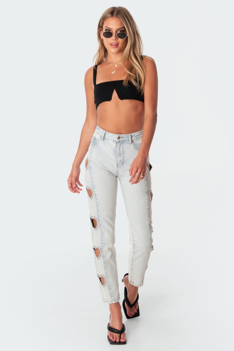 Edikted Valeria V Crop Tops Black | USA OQ314091D2