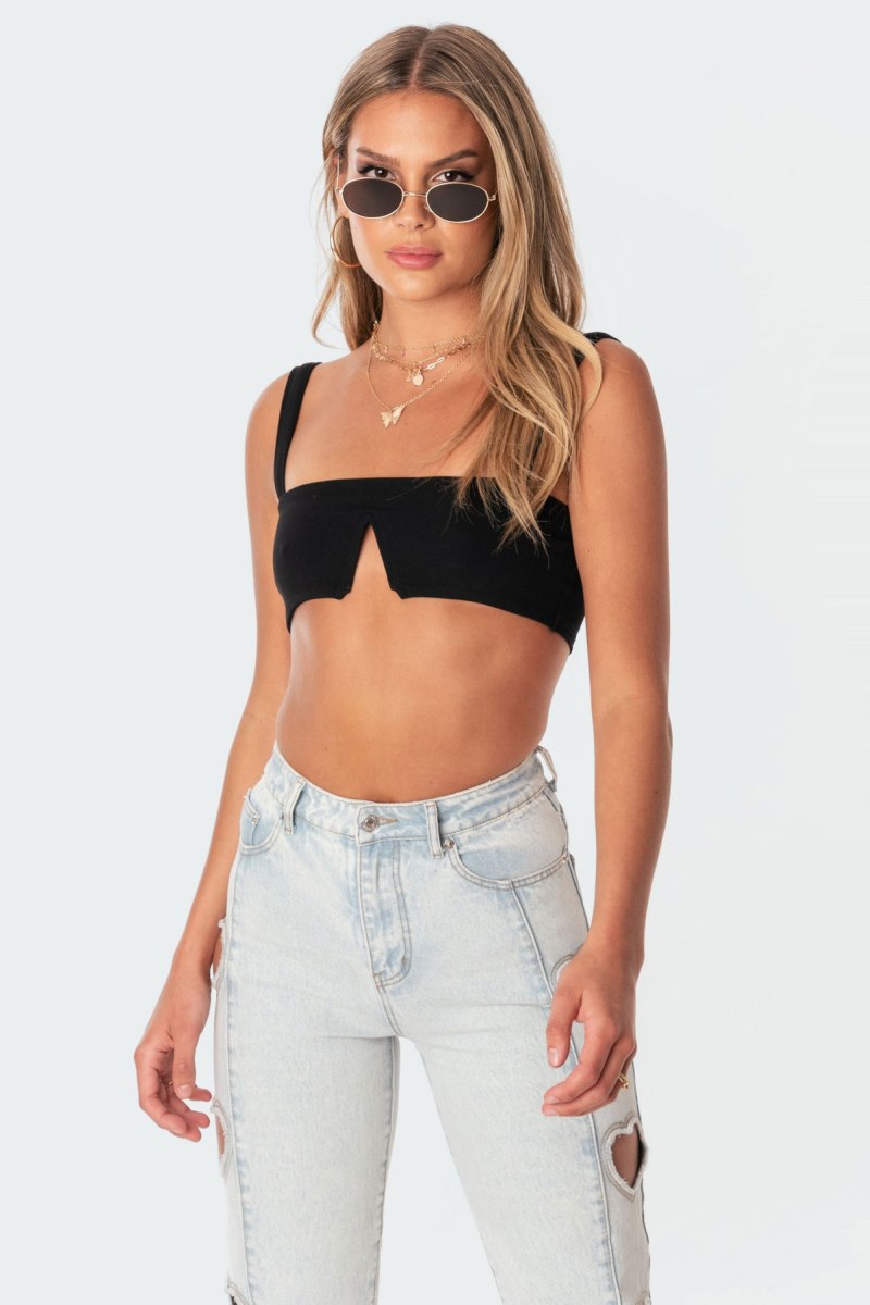 Edikted Valeria V Crop Tops Black | USA OQ314091D2