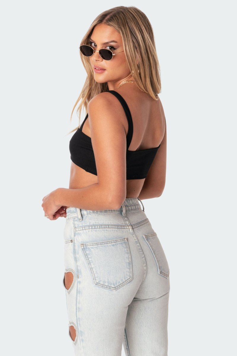 Edikted Valeria V Crop Tops Black | USA OQ314091D2