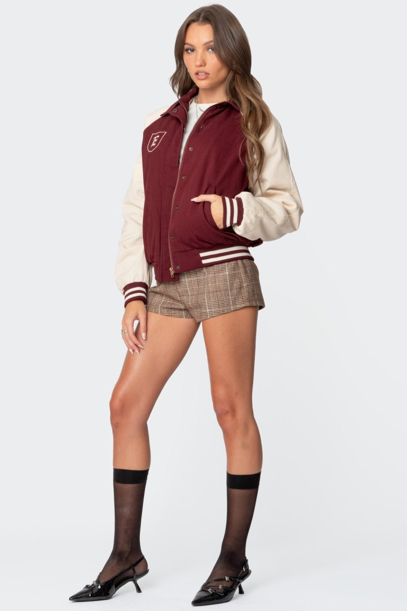 Edikted Varsity Oversized Bomber Jackets Burgundy | USA QG750295B9