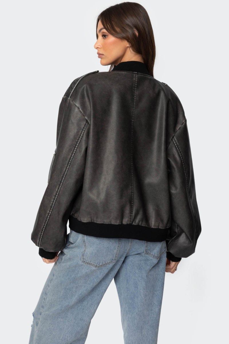 Edikted Vava Washed Faux Leather Bomber Jackets Gray Washed | USA QW134143V7