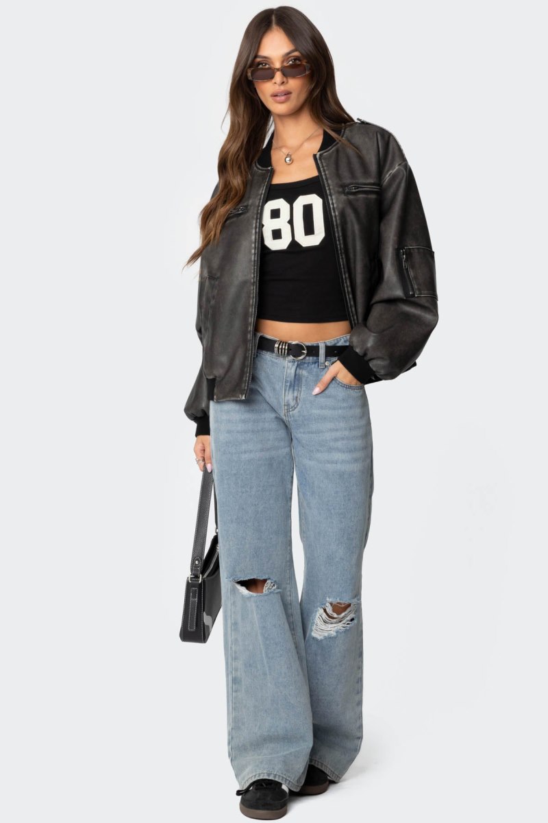 Edikted Vava Washed Faux Leather Bomber Jackets Gray Washed | USA QW134143V7