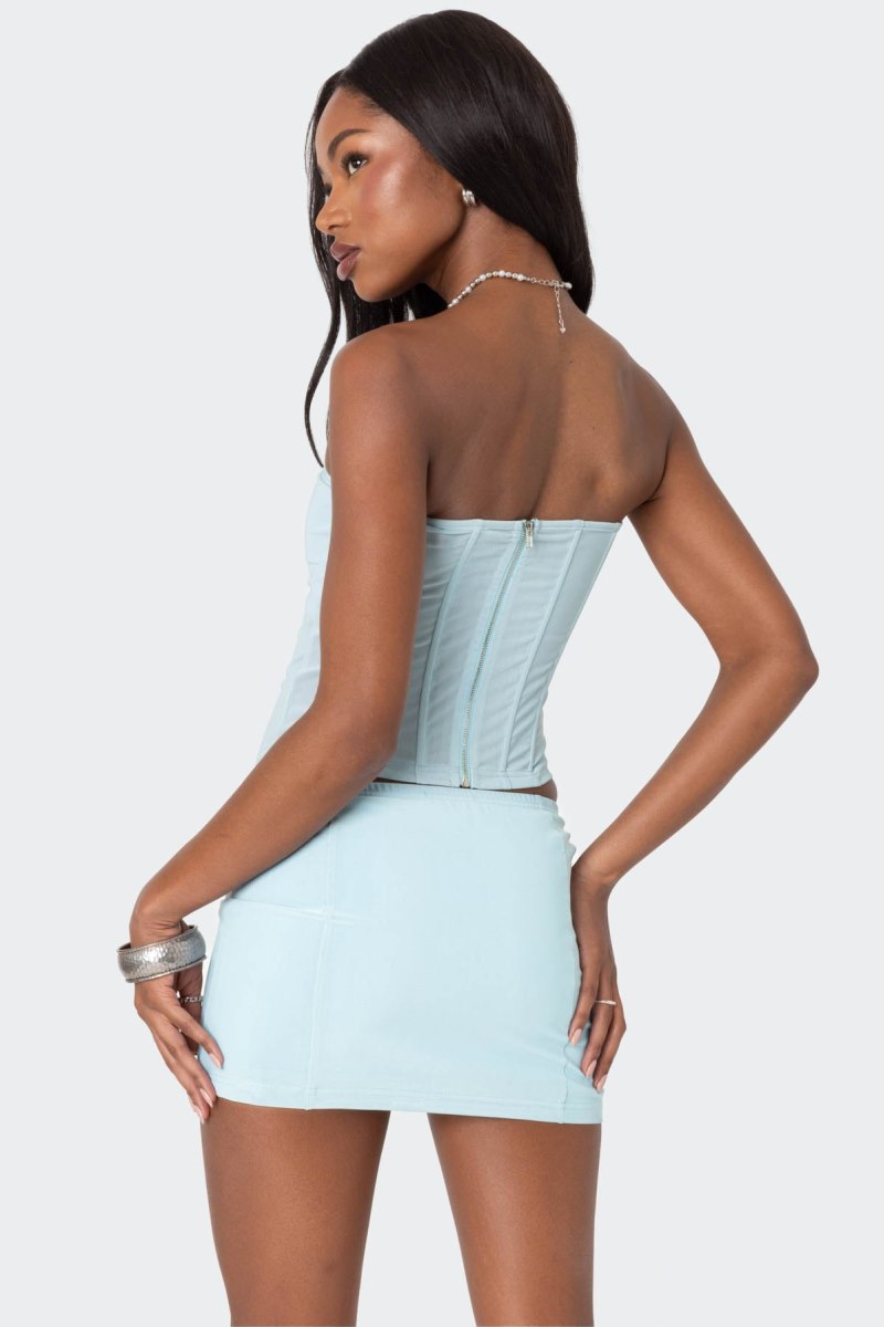 Edikted Vega Sheer Mesh Corset Light Blue | USA QA348314V6