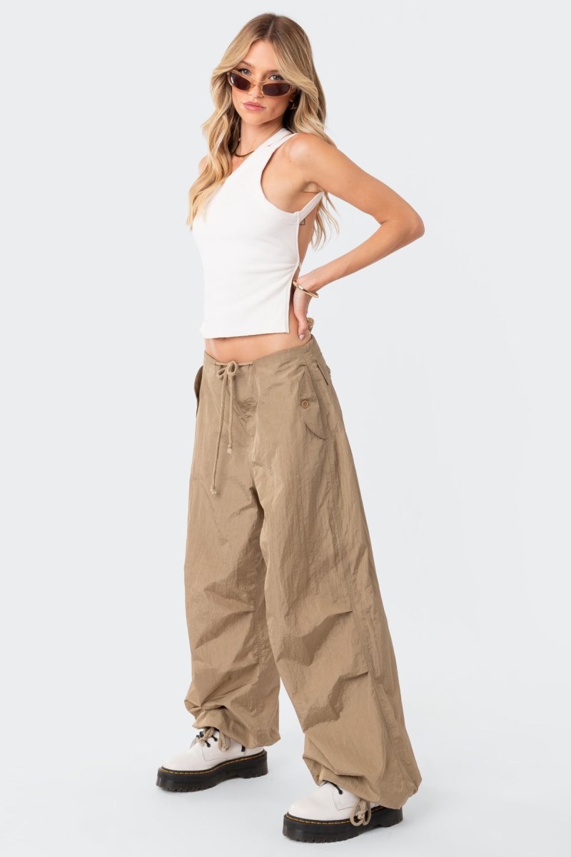 Edikted Verdi Open-Back One Shoulder Crop Tops Olive | USA DK448984D4