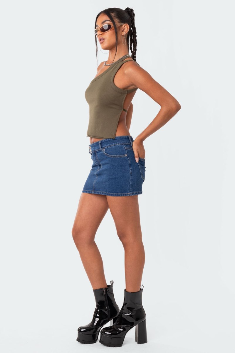Edikted Verdi Open-Back One Shoulder Crop Tops Olive | USA LF385608B4