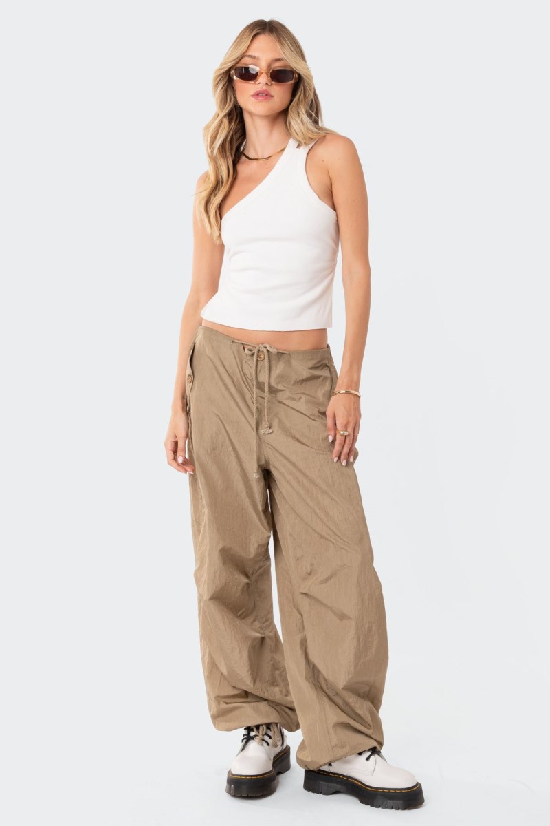 Edikted Verdi Open-Back One Shoulder Tank Top Olive | USA LB210421D2