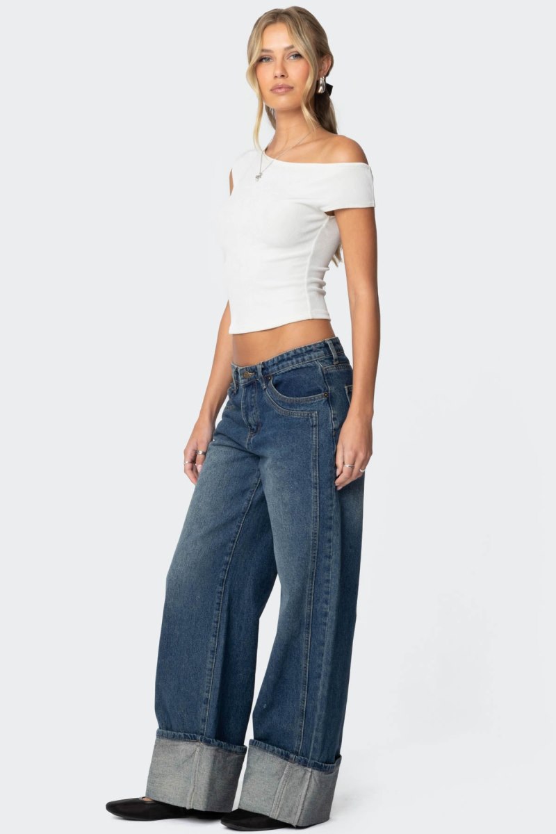 Edikted Vesper Cuffed Low Rise Jeans Black | USA BW911881N7