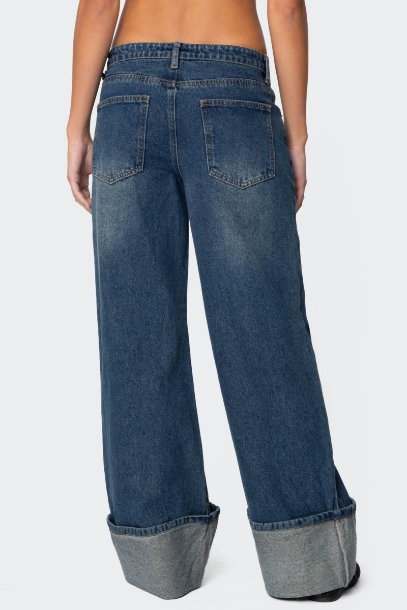 Edikted Vesper Cuffed Low Rise Jeans Black | USA BW911881N7