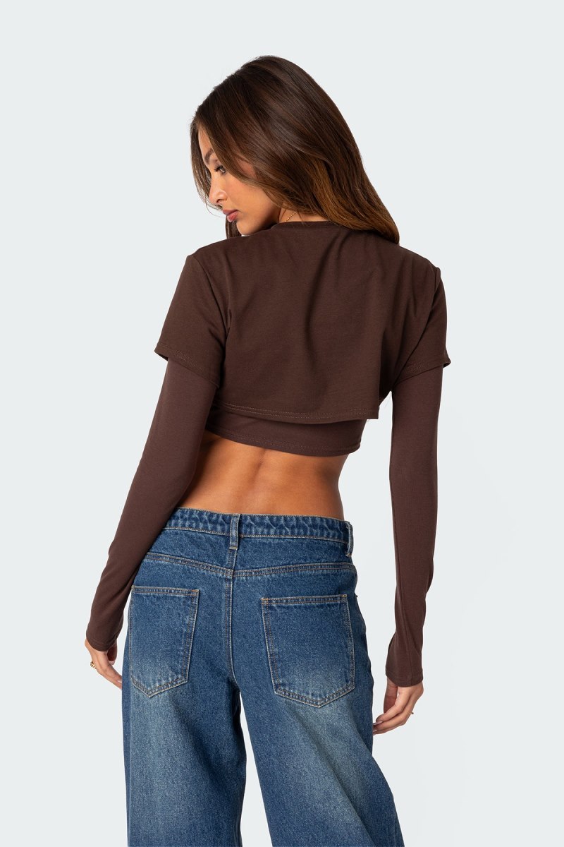 Edikted Vick Layered Cropped T-Shirt Crop Tops Brown | USA IB713601U4