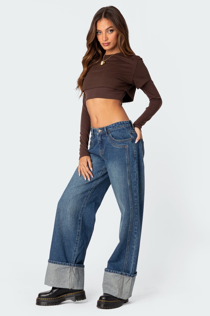 Edikted Vick Layered Cropped T-Shirt Crop Tops Brown | USA IB713601U4