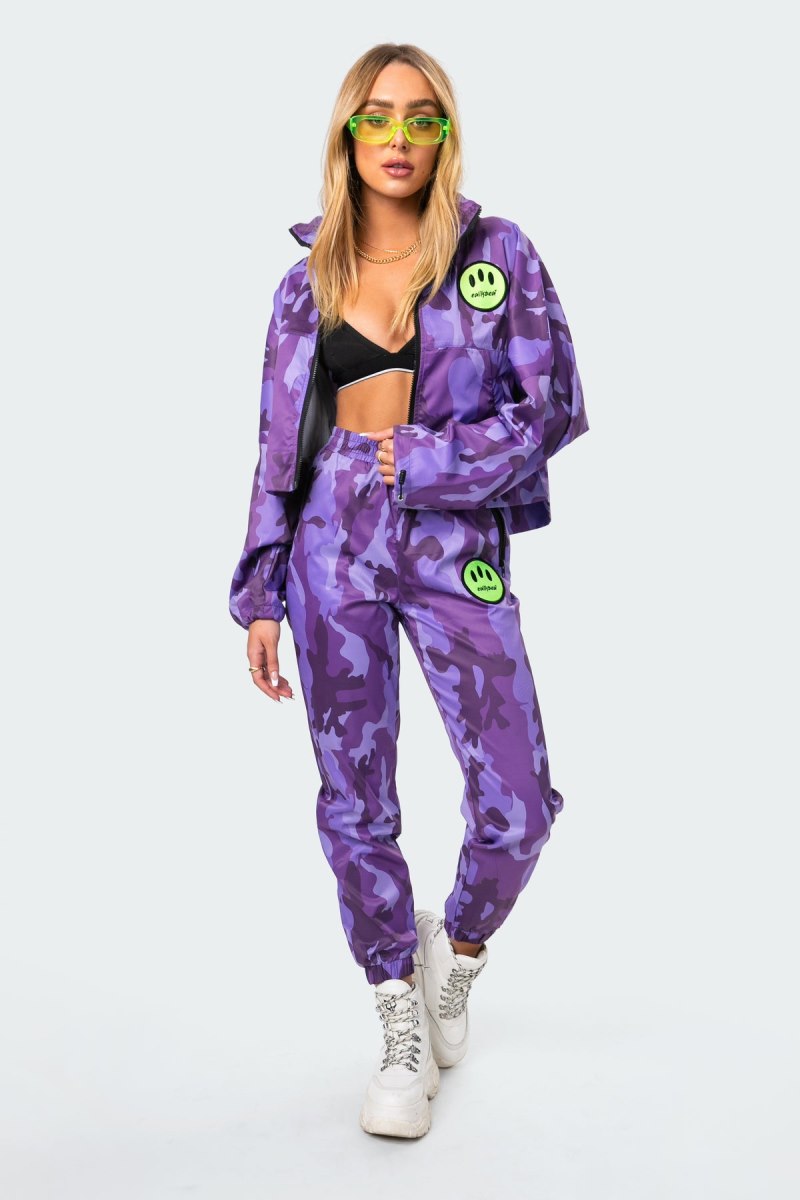 Edikted Vicky Camo Nylon Jackets Purple | USA ZA901620D1