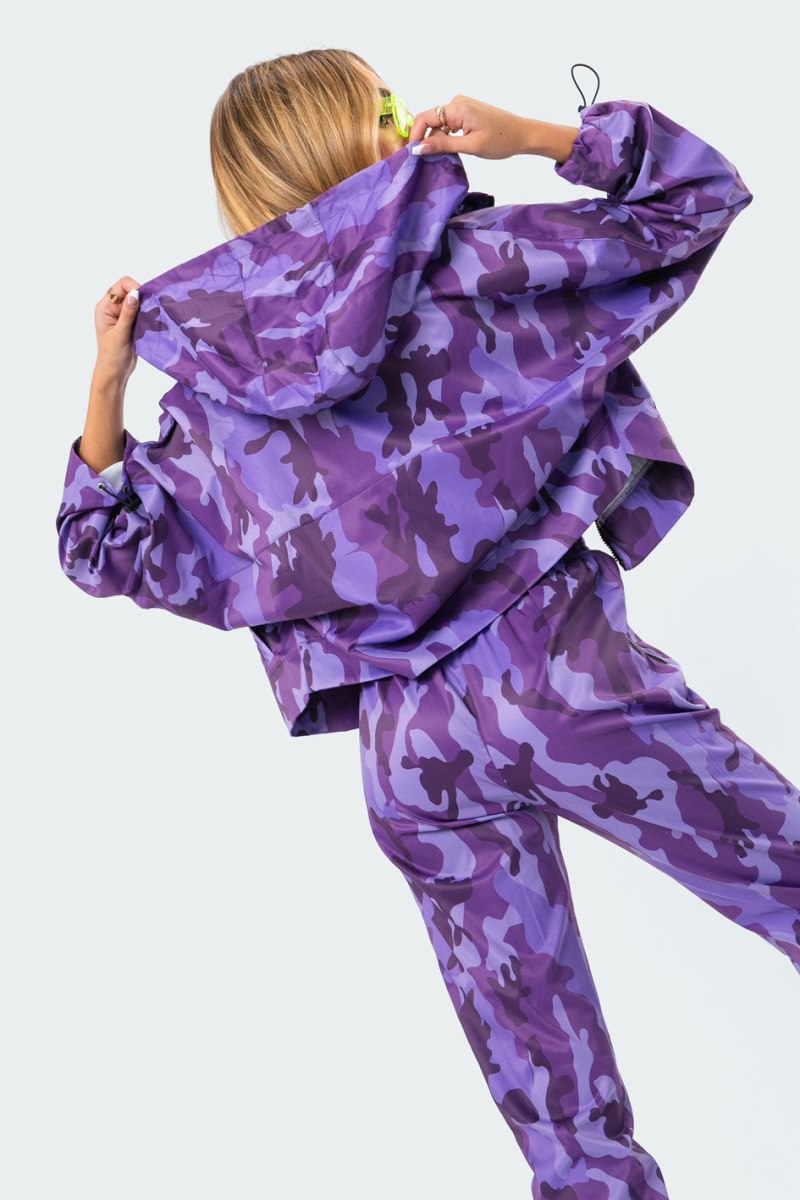 Edikted Vicky Camo Nylon Jackets Purple | USA ZA901620D1